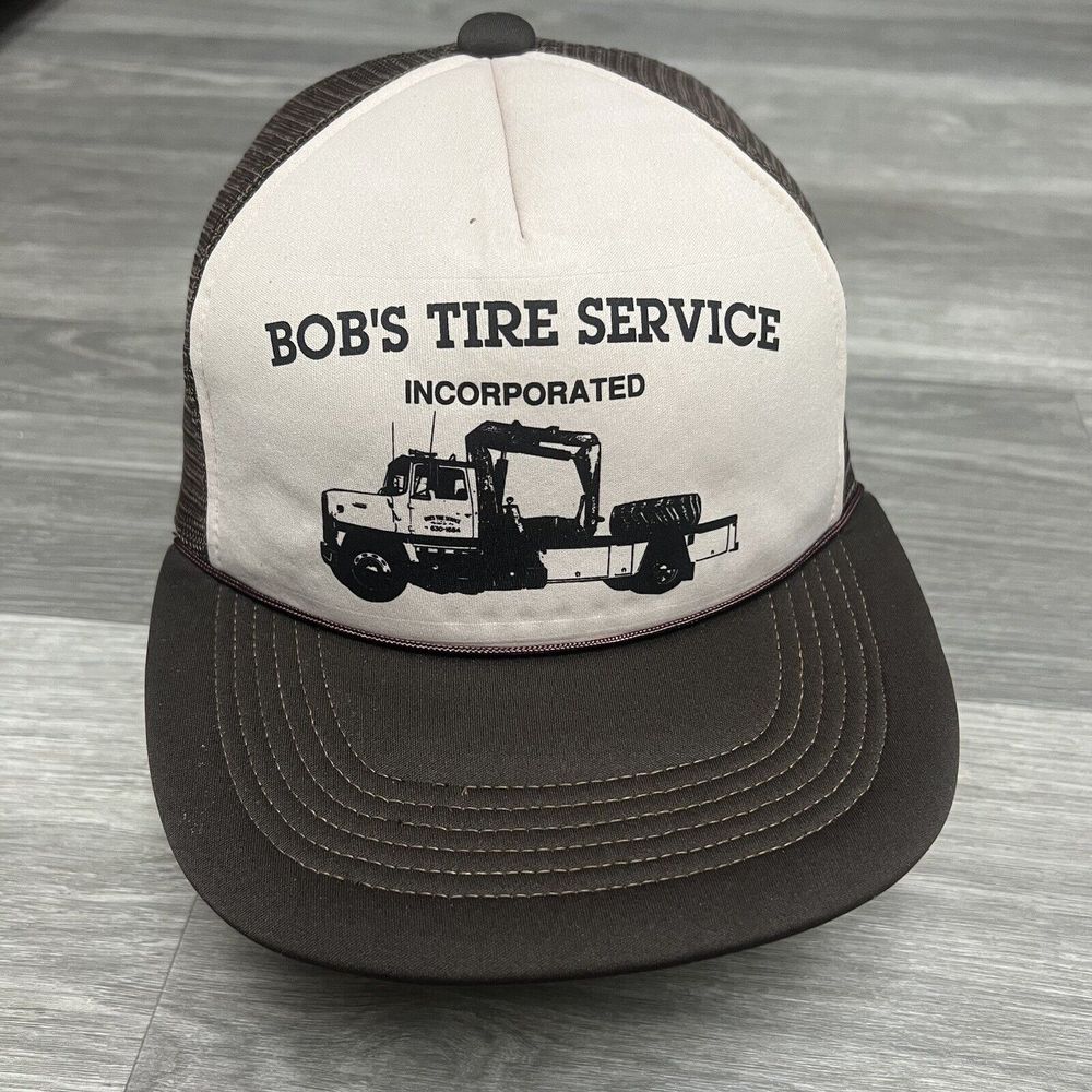 True Vintage 80s Tire Truck Snapback Hat Brown Trucker Foam Workwear Farm Faded